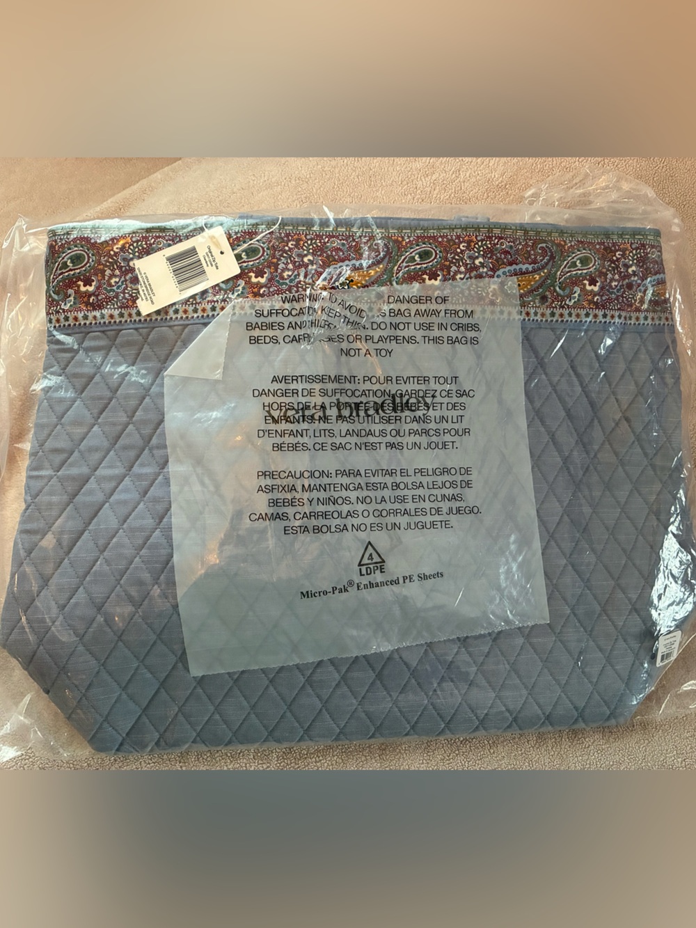Vera Bradley Original Zip Tote Bag blue Chambray NWT paisley trim cotton